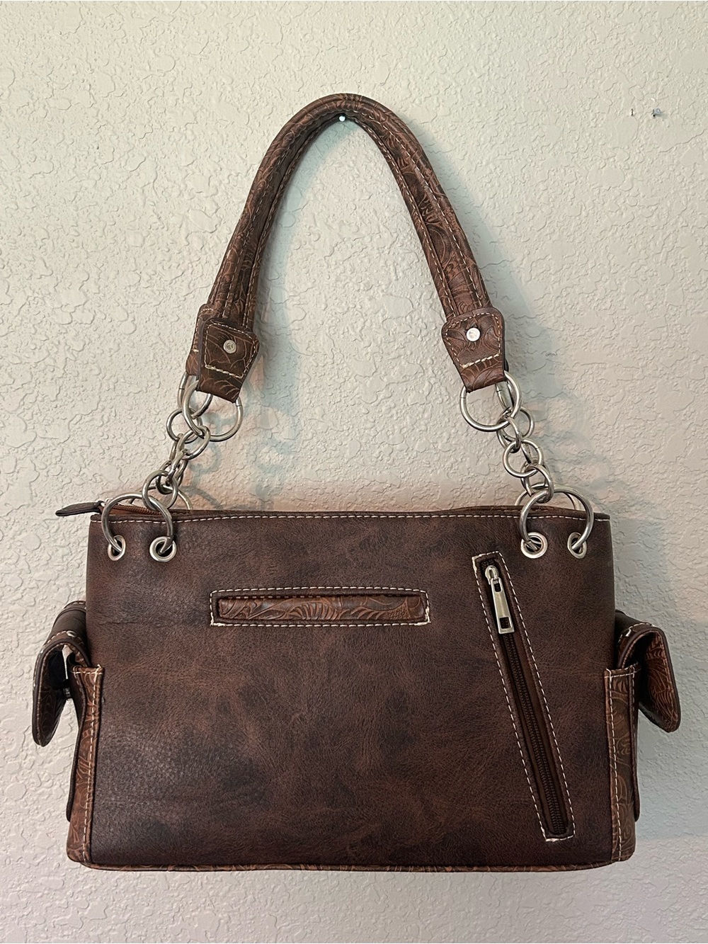 Brown and Turquoise Western Cross Satchel - Women Bags Conceal Carry - Picture 7 of 8